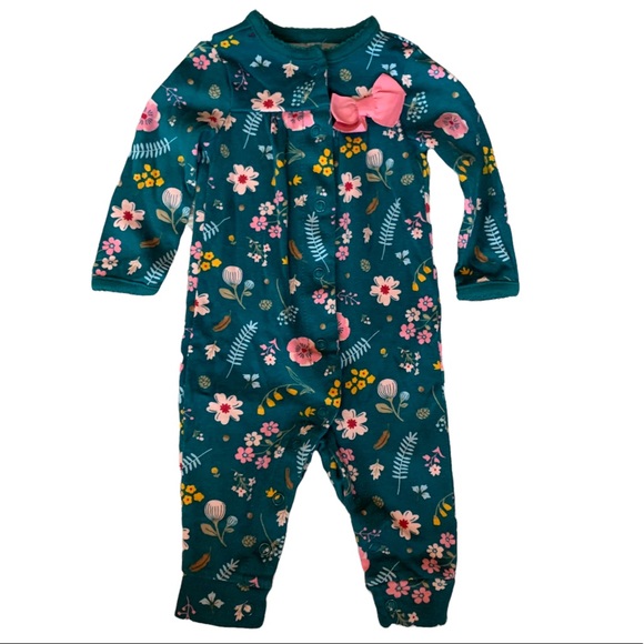 Carter's Other - ☀️ 5 for $15 ☀️ Carters Green Floral Bow Snap Jumpsuit